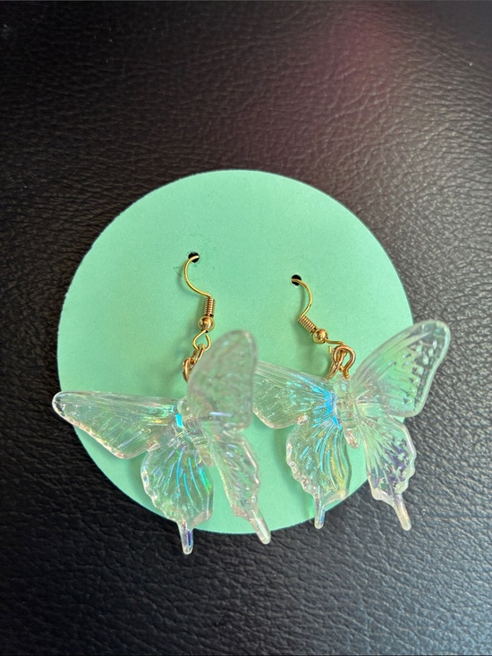 Jewelry - Iridescent Clear Butterfly Dangle Earrings - Women Jewelry